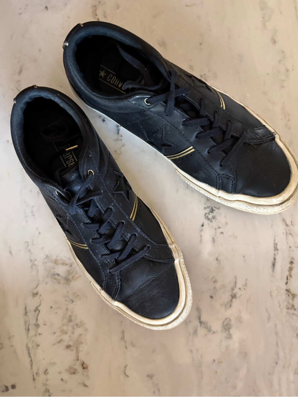 Converse Black Low-Top Sneakers size 9 Gold Stripe